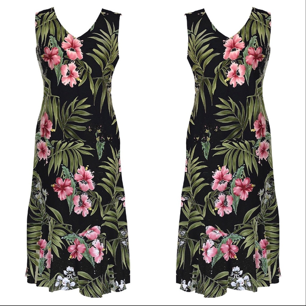 Puanani Hawaiian hibiscus tea length dress